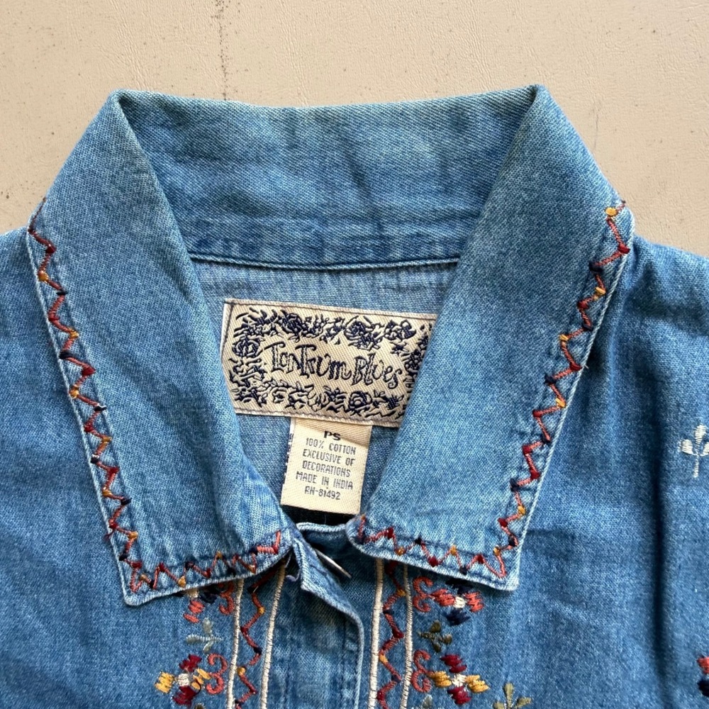 Embroidered Denim Vest Womens‎ PS Blue Floral Boho VTG 90s Festival Cottagecore - Picture 9 of 9